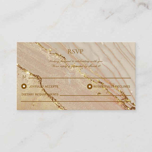 Rose Gold Elegant Alcohol Ink Wedding RSVP Ca Card (Front)