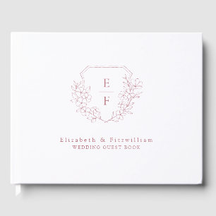Rose Gold Elegant Cherry Blossom Monogram Crest Guest Book