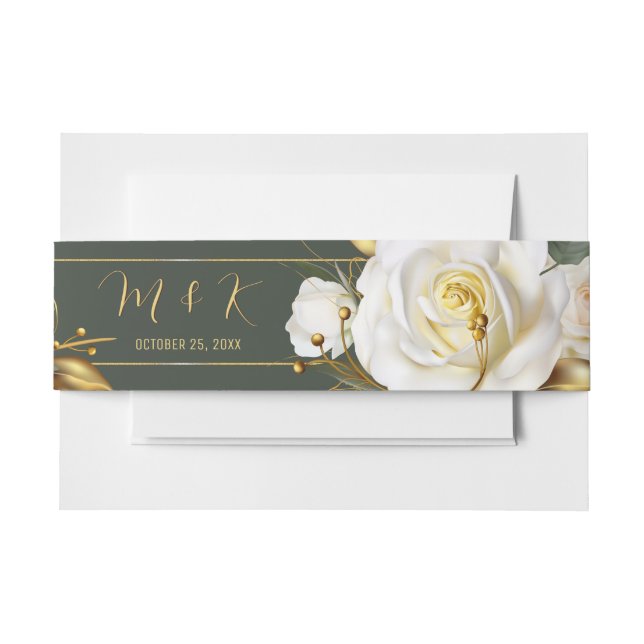 Rose Gold Elegant Floral Wedding Invitation Belly Band (Front Example)