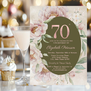 Rose Gold Elegant Flowers 70th Birthday  Invitation