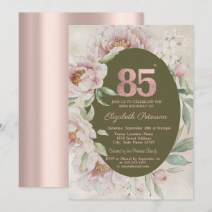 Rose Gold Elegant Flowers 85th Birthday  Invitation