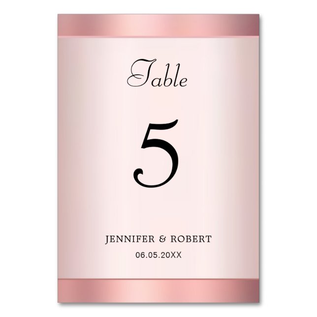 Rose Gold Elegant Hand Script Modern Template Table Number (Front)
