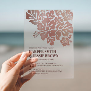 Rose Gold - Elegant Hibiscus Beach Wedding  Acrylic Invitations