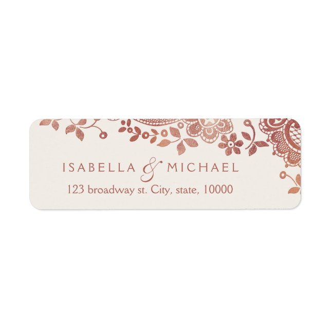 Rose gold elegant lace wedding return address (Front)