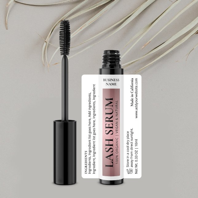 Rose Gold Elegant Lash Serum Mascara Tube Wrapper (Modern white and rose gold effect cosmetic mascara tube wrap around label with fully editable text)