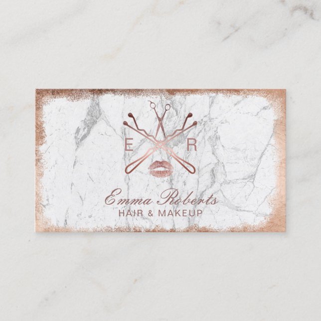 Rose Gold Elegant Marble Beauty Logo Salon Business Card (Front)