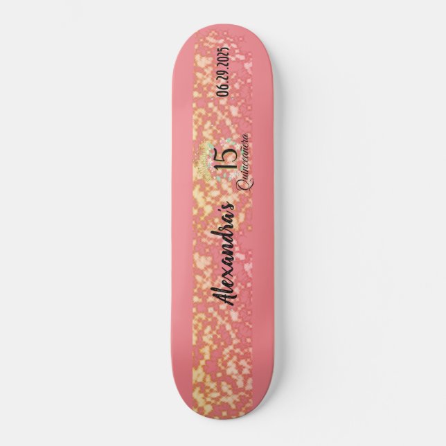 Rose Gold Elegant Quinceanera Celebration Skateboard (Front)