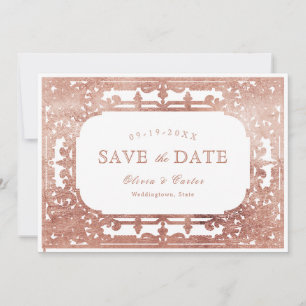 Rose gold elegant romantic ornate vintage wedding  save the date