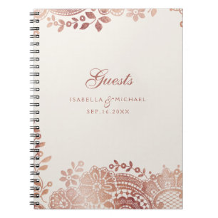 Rose gold elegant vintage lace wedding guest book