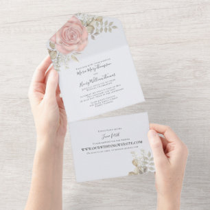 Rose Gold Elegant Watercolor Floral Via Website All In One Invitation