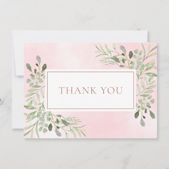 Rose Gold Elegant Watercolor Greenery Thank You (Front)