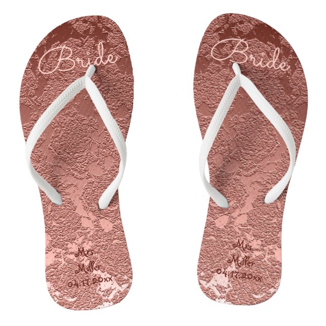 Rose Gold Elegant Wedding Bridal Flip Flops (Footbed)