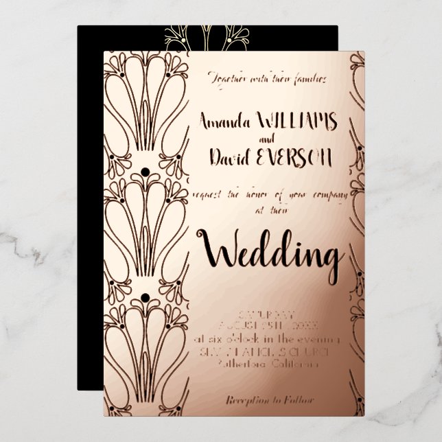 Rose GOLD -Elegant Wedding, REAL  Foil Invitation (Front/Back)