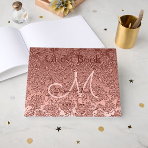 Rose Gold Elegant Wedding Reception Monogram Guest Book
