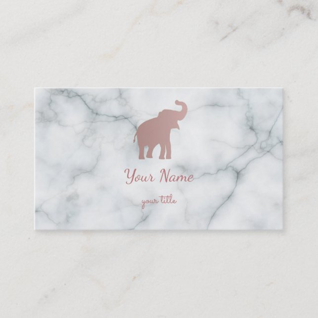 rose gold elephant on marble business card (Front)