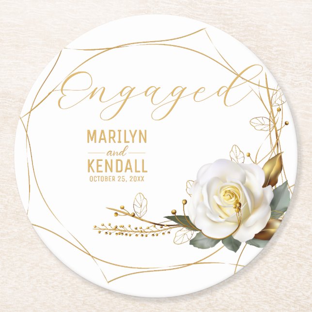 Rose Gold Engagement  Round Paper Coaster (Front)