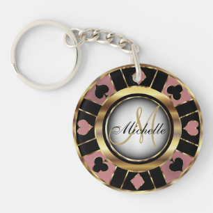 Rose Gold et Black Poker Chip Design - Monogramme