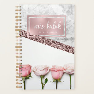 Rose Gold et rose Fleurs Enseignant Planificateur
