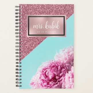 Rose Gold et rose Fleurs Enseignant Planificateur
