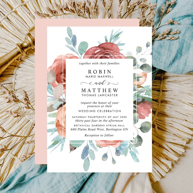 Rose Gold, Ethereal Blush Peach Botanical Wedding Invitation (Creator Uploaded)