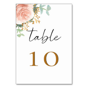 Rose gold eucalyptus greenery floral table number