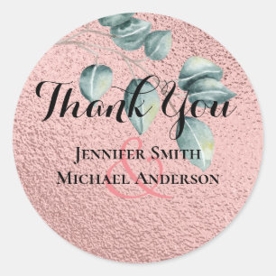 Rose Gold Eucalyptus Leaves Foil Look WEDDING Classic Round Sticker
