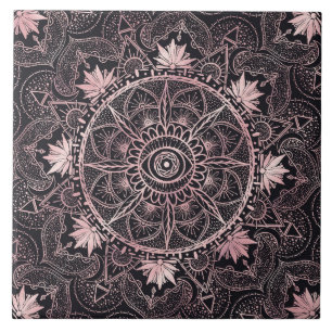 Rose Gold Eye Mandala Black Design Tile