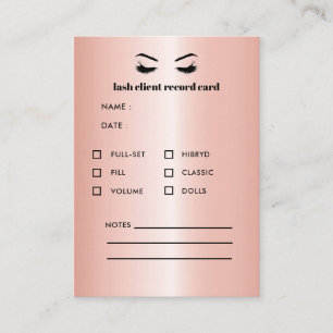 Rose Gold  Eyelash Extension Client Consultation Business Card