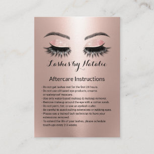 Rose Gold Eyelash Extensions Aftercare Instruction Business Card