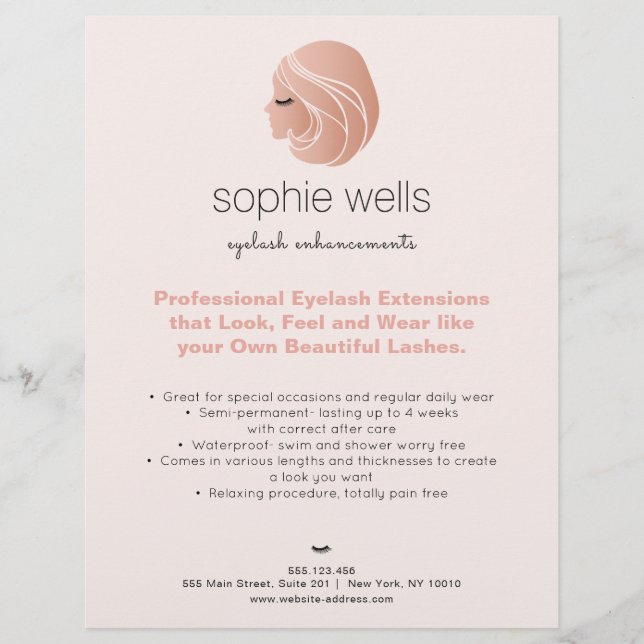 Rose Gold EyeLash Extensions and False Lash Girl Flyer (Front)