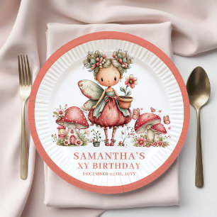 Rose Gold Fairy 2nd Birthday Mushroom Floral Paper Plate