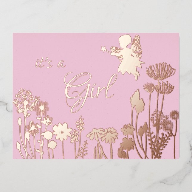 Rose | Gold Fairy c'est une fille Faire-part de na (Recto)