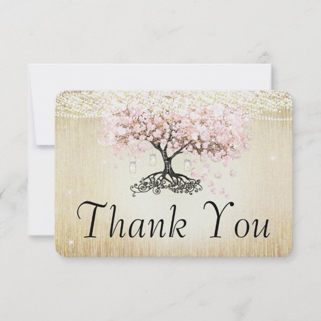 Rose Gold Fairy Lights Heart Leaf Tree Thank You (Front)