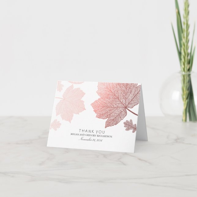Rose Gold Fall Leaves Wedding Thank You (Front)