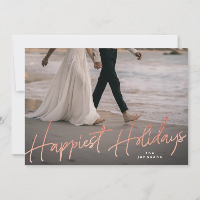 Rose Gold Family Christmas Happy Holiday Photo (Front)
