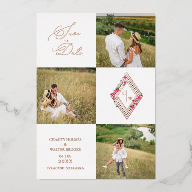 Rose Gold Fancy Modern Collage 3 Photos Wedding (Front)