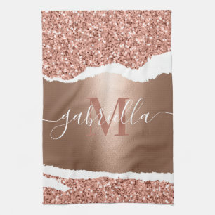 Rose Gold Faux and Glitter Kitchen Towel