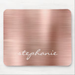 Rose Gold Faux Brushed Metal Personalized Mouse Pad<br><div class="desc">This trendy mouse pad features a rose gold faux brushed metal foil background. Personalize it with your name in white handwriting-style brush script.</div>