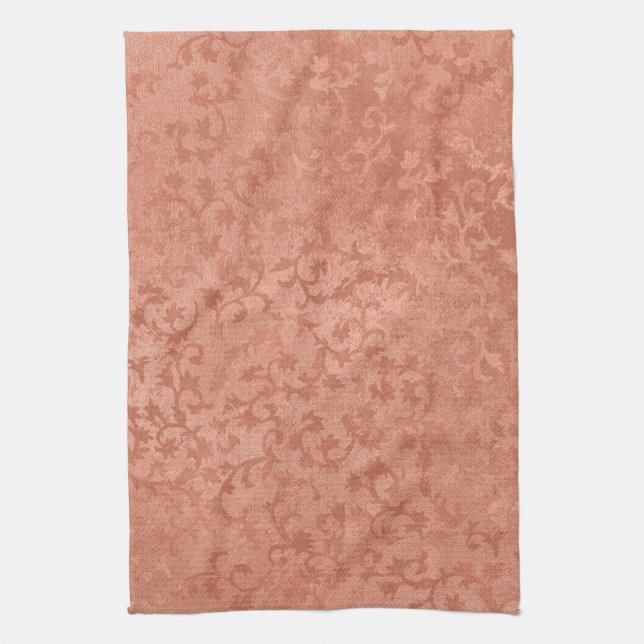 Rose Gold Faux Embossed Vintage Botanical Kitchen Towel (Vertical)
