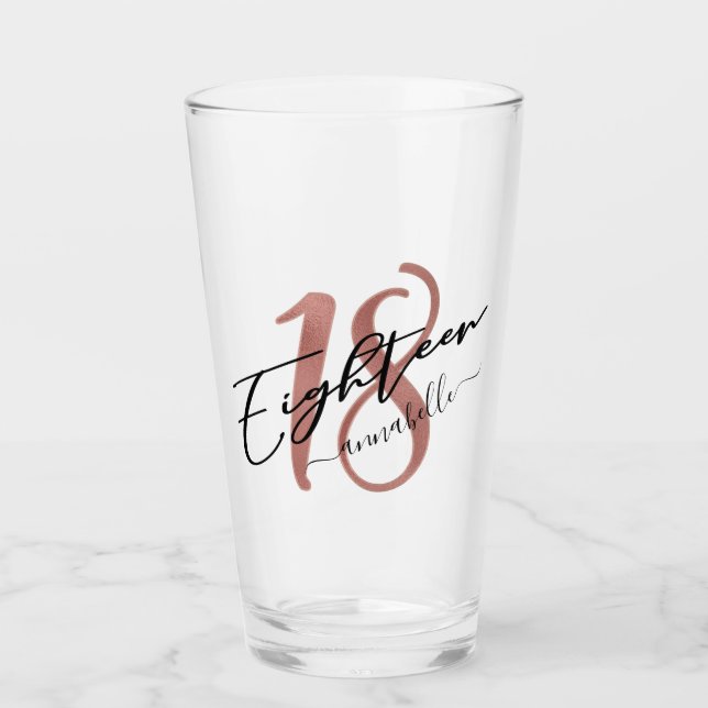 Rose Gold Faux Foil 18th Birthday Glass (Front)