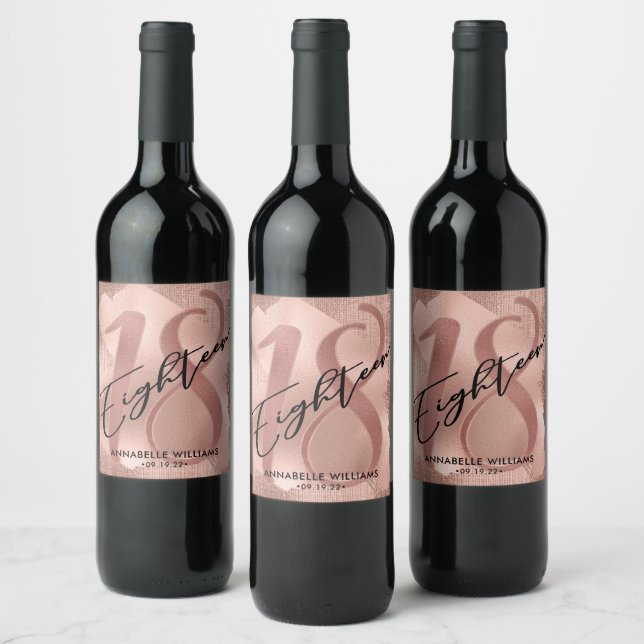 Rose Gold Faux Foil 18th Birthday Wine Label (Bottles)