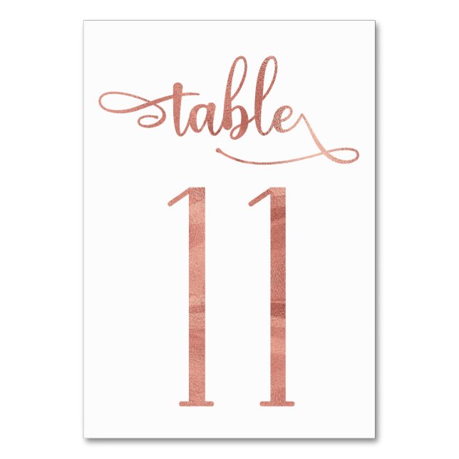 Rose gold faux foil 3.5x5 table number | Table 11 (Back)