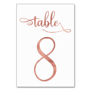 Rose Gold faux foil 3.5x5 table number   Table 8
