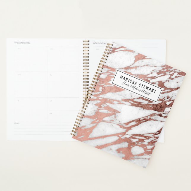 Rose Gold Faux Foil and White Marble Pattern Planner (Display)