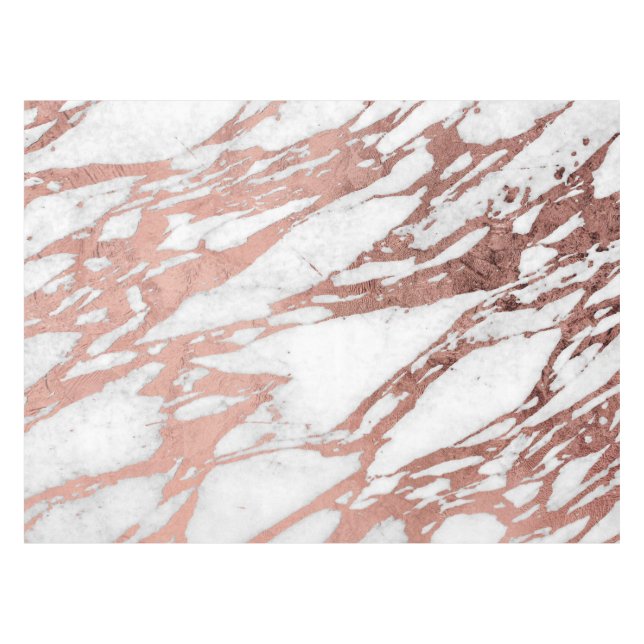 Rose Gold Faux Foil and White Marble Pattern Tablecloth (Front (Horizontal))