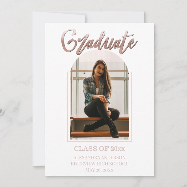 Rose Gold Faux Foil Arch Frame Photo Graduation An Announcement (Front)