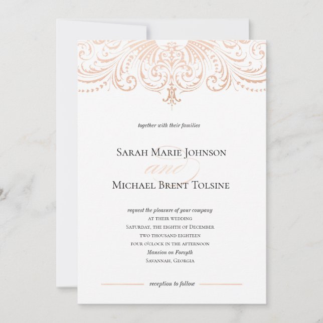 Rose Gold Faux Foil Boho Chic Faire-part de mariag (Devant)