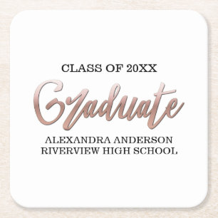 Rose Gold Faux Foil Graduation Any Colour Square Paper Coaster