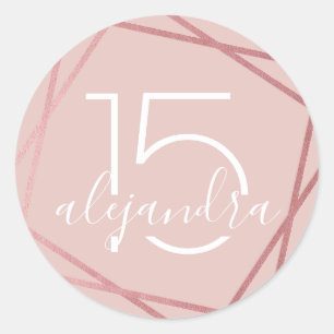 Rose Gold Faux Foil Qunice Años Sticker Étiquette