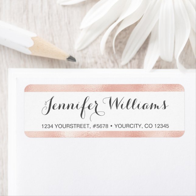 Rose Gold Faux Foil Stripes Adresse de retour (En situation)